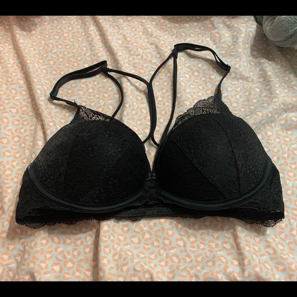 Victorias secret pink the date pushup bra 32d front close euc strappy back